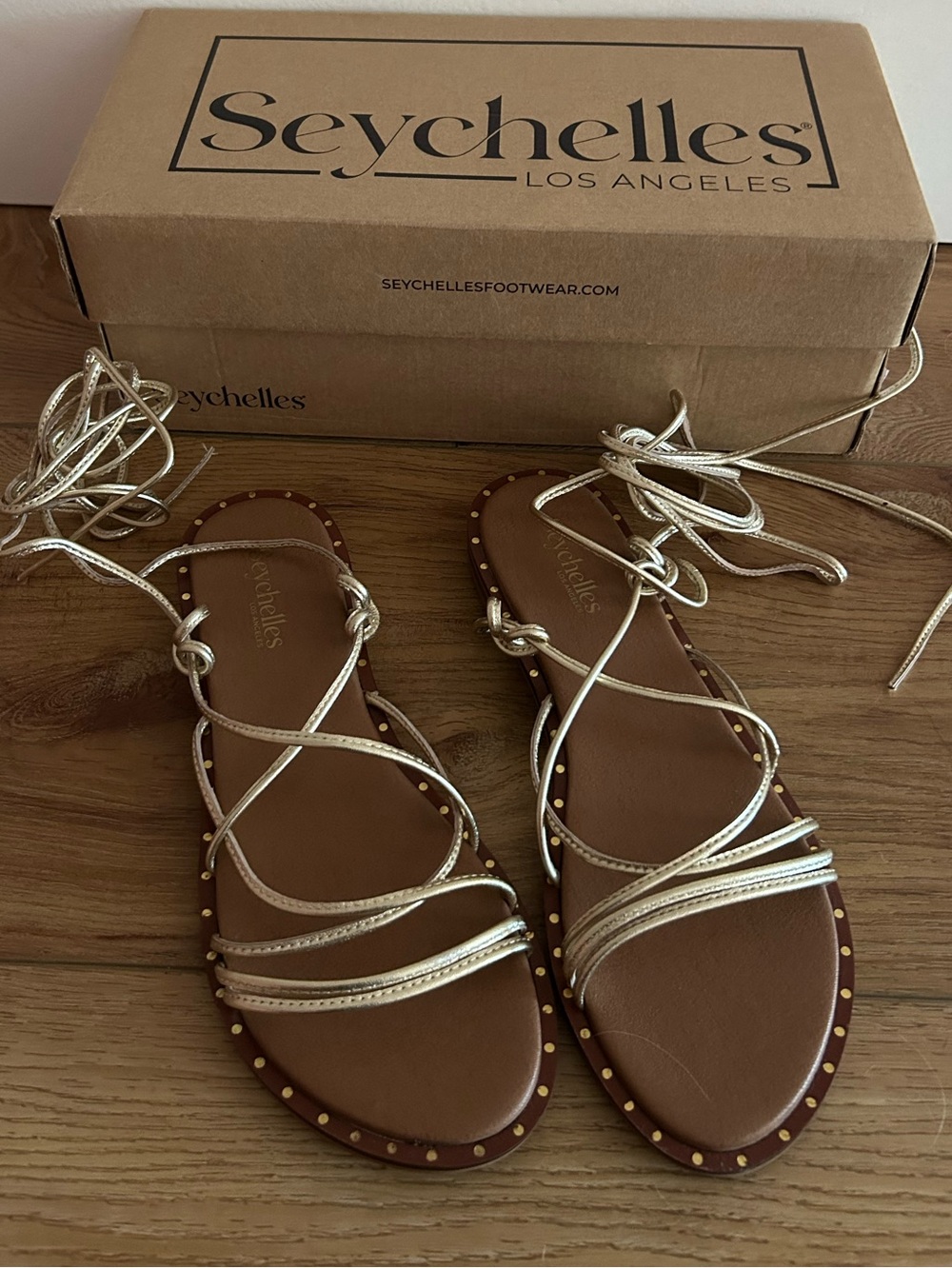 NWT Seychelles Lighthouse Metallic Gold Lace-Up Sandals